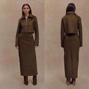 MESHKI Hayes Faux Vegan Suede Midi Maxi Skirt in Chocolate Brown Size XS NWT